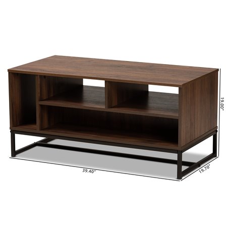 Baxton Studio Flannery Modern and Contemporary Walnut Brown Finished Wood and Black Finished Metal Coffee Table 180-11209-Zoro